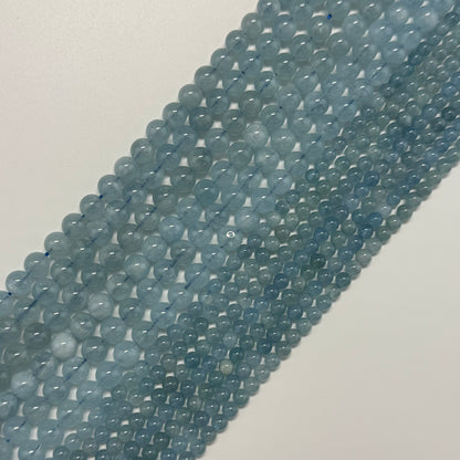 Aquamarine Round Polished Gemstone Beads - (AAA Quality)