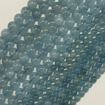 Aquamarine Round Polished Gemstone Beads - (AAA Quality)