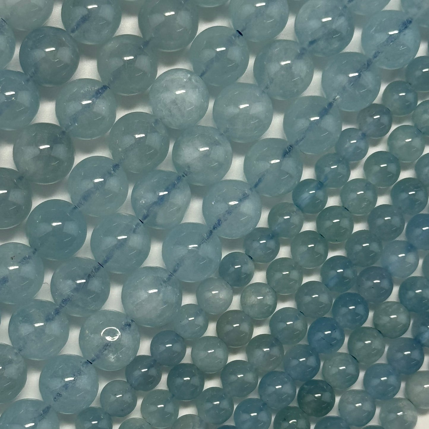 Aquamarine Round Polished Beads - (AAA Quality)