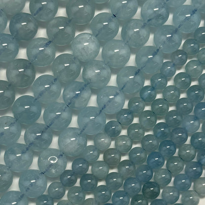 Aquamarine Round Polished Gemstone Beads - (AAA Quality)