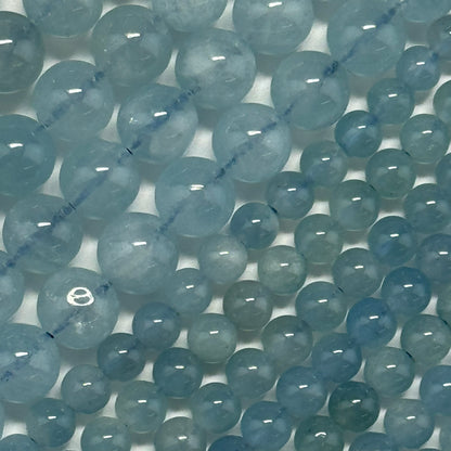 Aquamarine Round Polished Gemstone Beads - (AAA Quality)