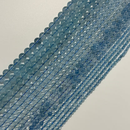 Aquamarine Round Polished Gemstone Beads - (AAAA Quality)