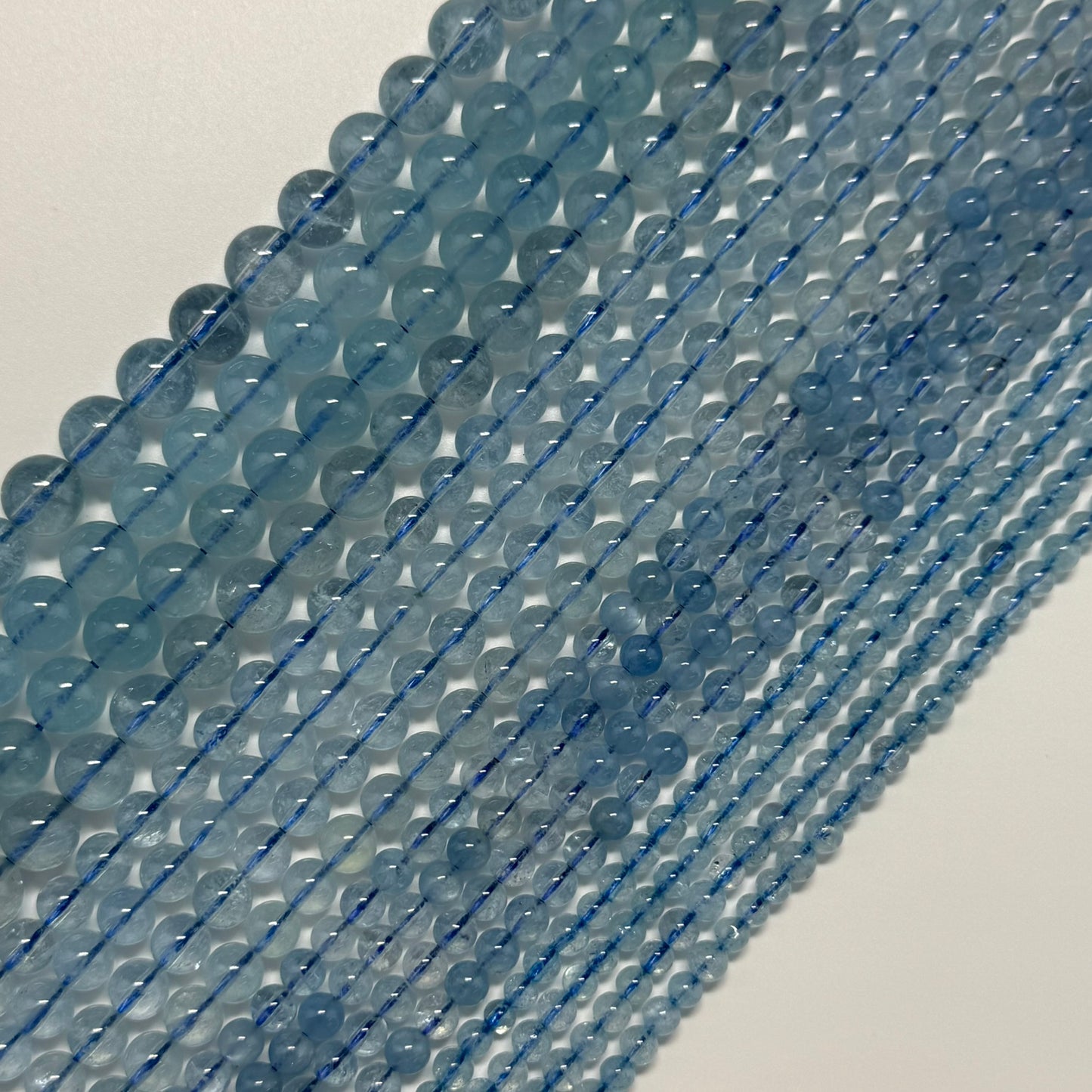 Aquamarine Round Polished Beads - (AAAA Quality)