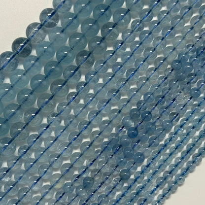 Aquamarine Round Polished Gemstone Beads - (AAAA Quality)