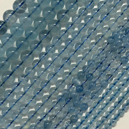 Aquamarine Round Polished Gemstone Beads - (AAAA Quality)