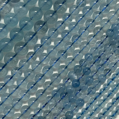 Aquamarine Round Polished Gemstone Beads - (AAAA Quality)