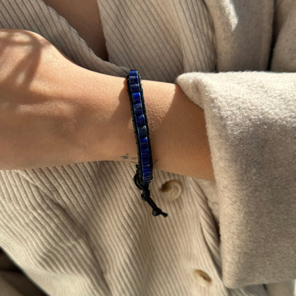 Adjustable Lapis Lazuli Bracelet – Natural Deep Blue Gemstone