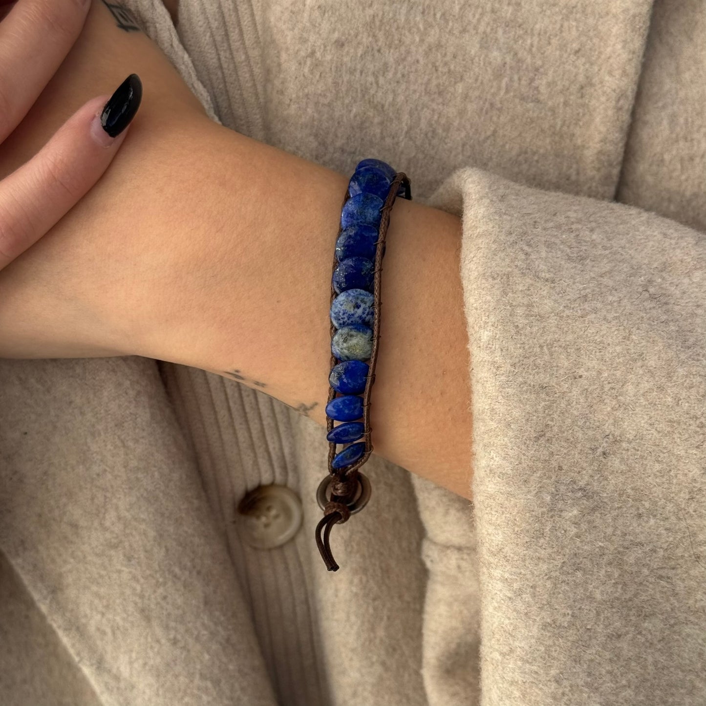 Adjustable Lapis Lazuli Bracelet – Natural Deep Blue Gemstone