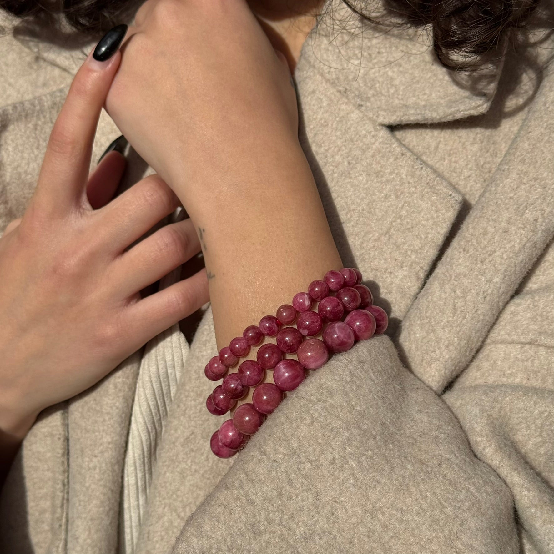 Rare Rhodonite Bracelet – Natural Pink Gemstone Jewelry