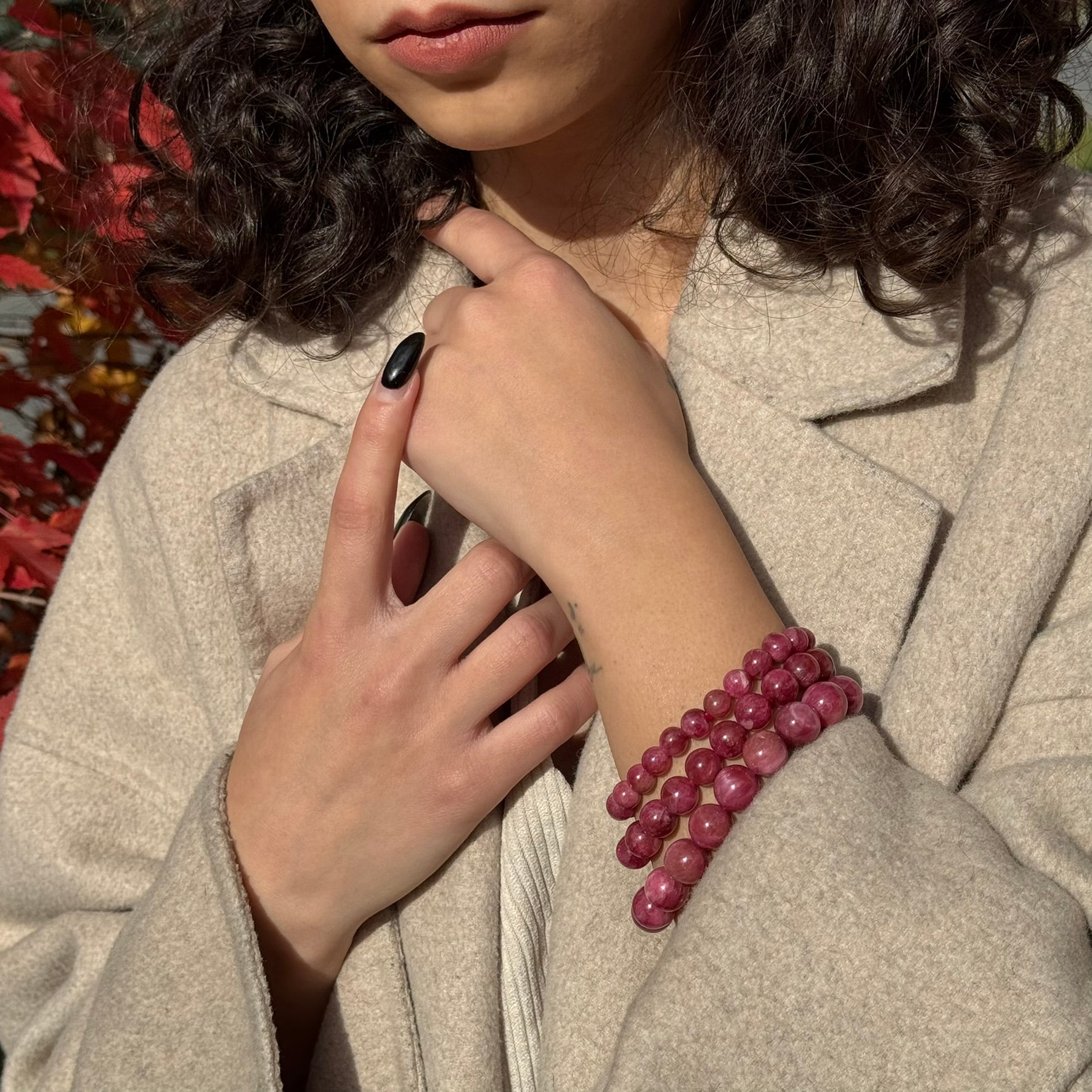 Rare Rhodonite Bracelet – Natural Pink Gemstone Jewelry