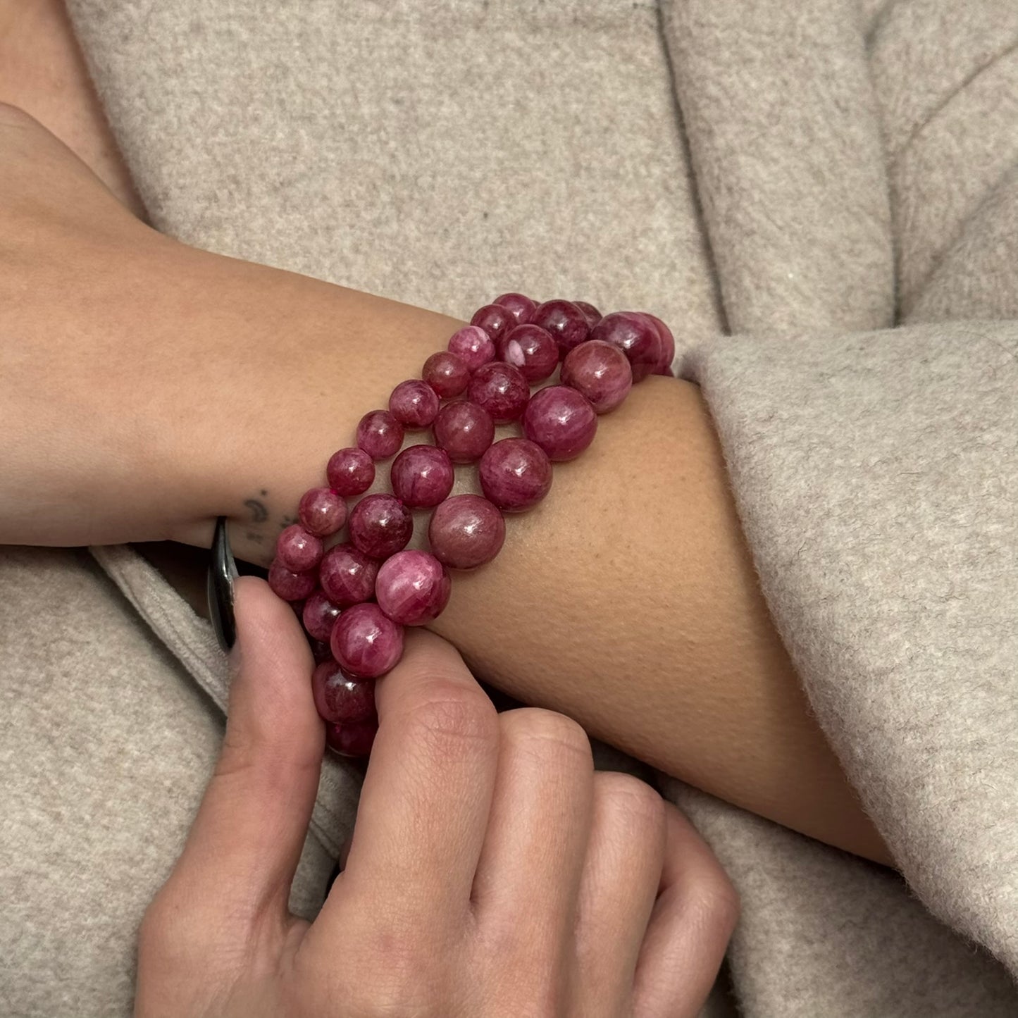 Rare Rhodonite Bracelet – Natural Pink Gemstone Jewelry