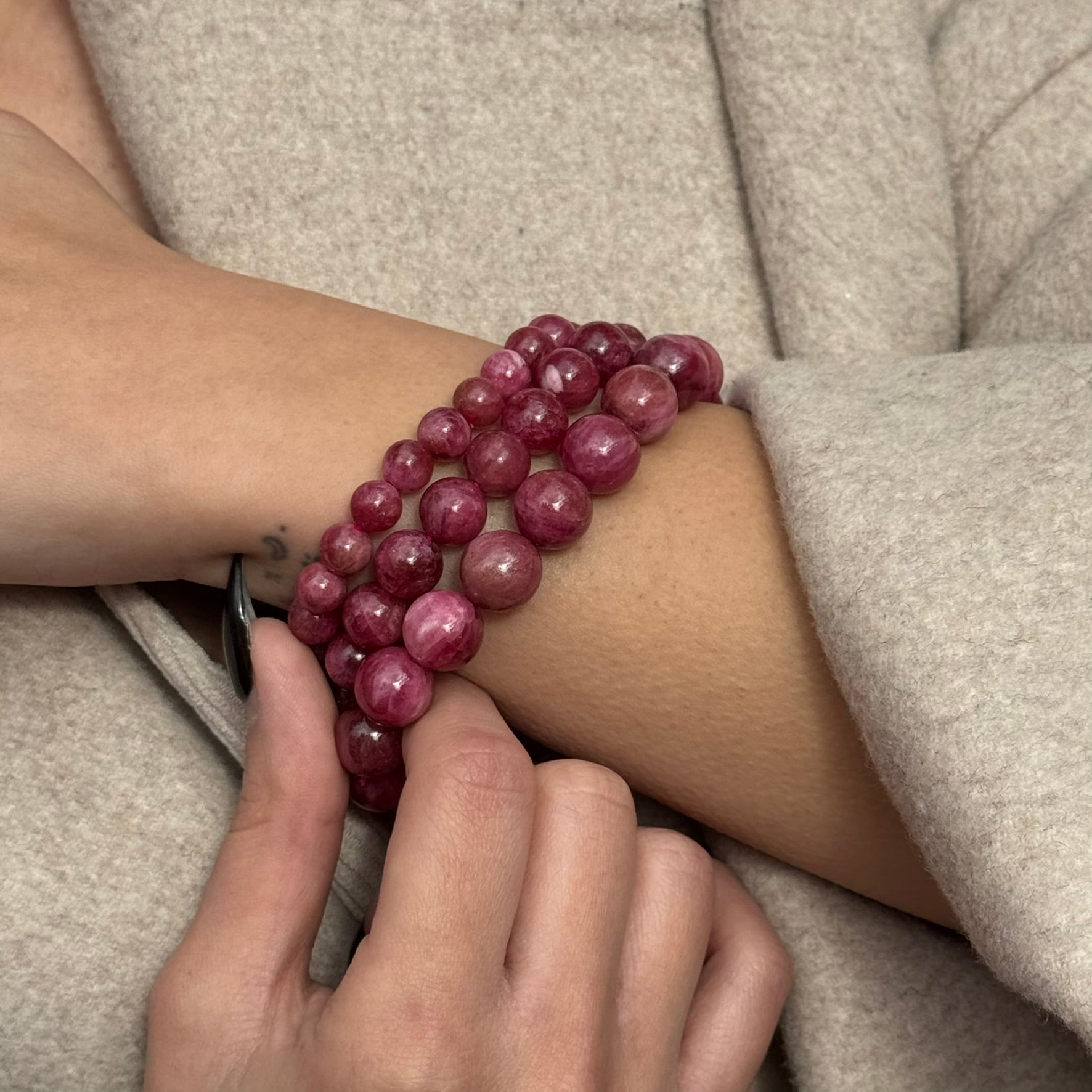 Rare Rhodonite Bracelet – Natural Pink Gemstone Jewelry