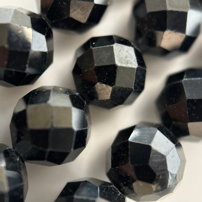 Black Spinel Faceted Round Beads