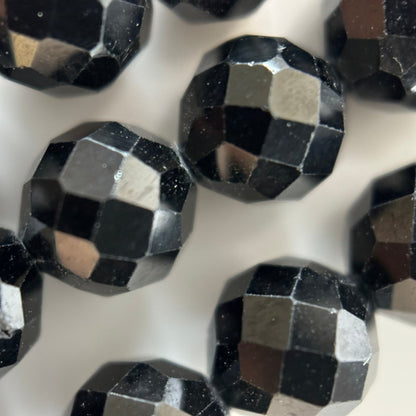 Black Spinel Faceted Round Beads