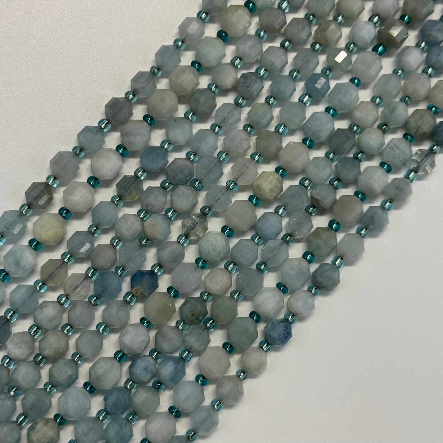 Aquamarine Dodecahedron Beads - (A Quality)