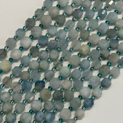 Aquamarine Dodecahedron Gemstone Beads - (A Quality)