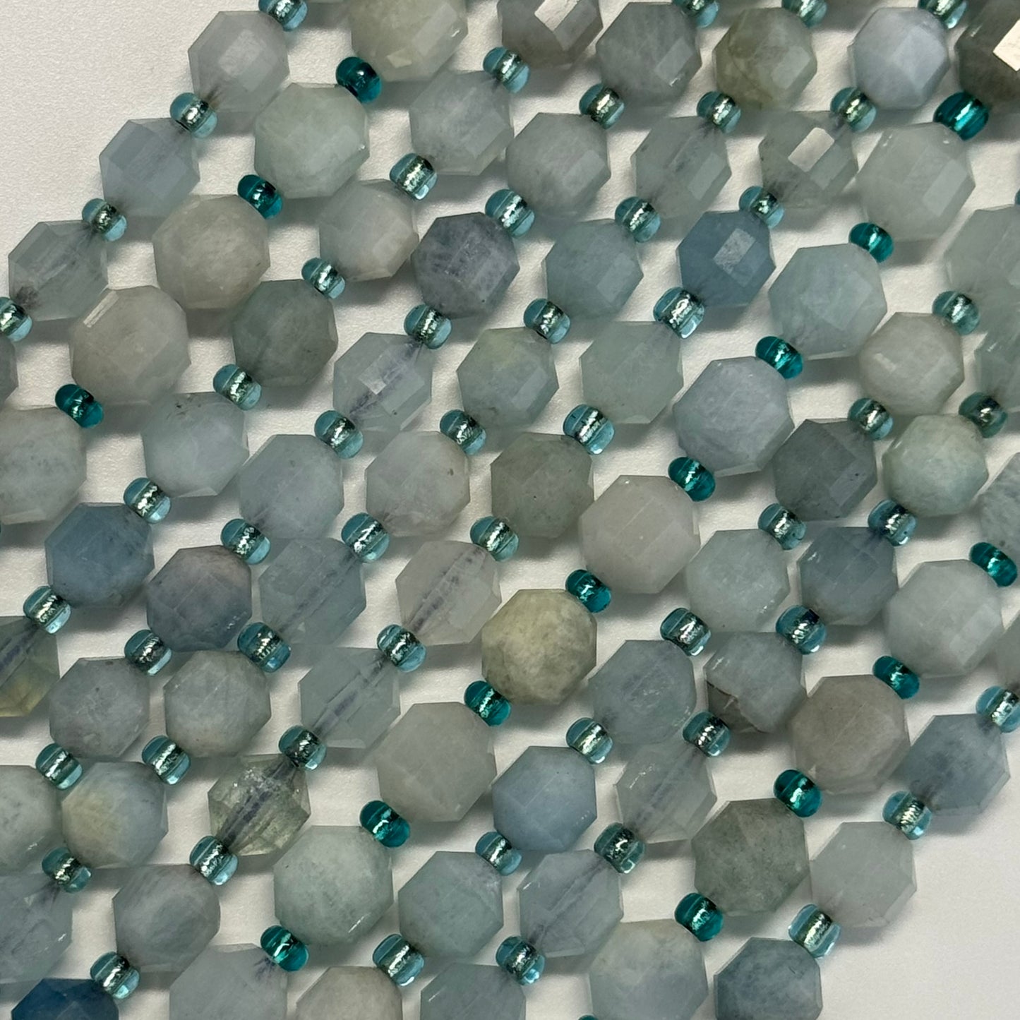 Aquamarine Dodecahedron Beads - (A Quality)