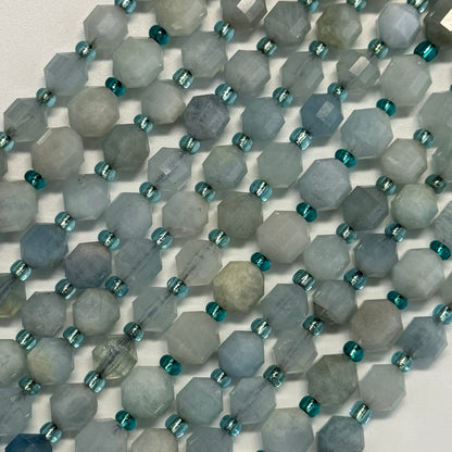 Aquamarine Dodecahedron Gemstone Beads - (A Quality)