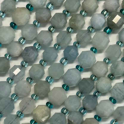Aquamarine Dodecahedron Gemstone Beads - (A Quality)
