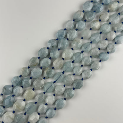 Aquamarine Faceted Hexagonal Shaped Gemstone Beads - (A Quality)