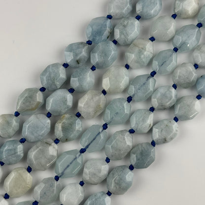 Aquamarine Faceted Hexagonal Shaped Gemstone Beads - (A Quality)