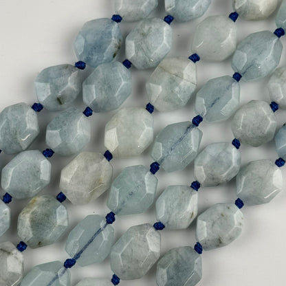 Aquamarine Faceted Hexagonal Shaped Gemstone Beads - (A Quality)