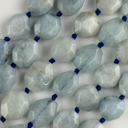 Aquamarine Faceted Hexagonal Shaped Gemstone Beads - (A Quality)