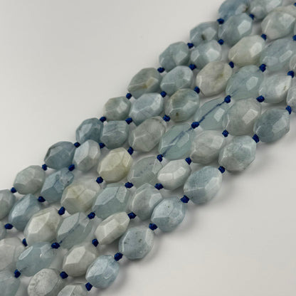 Aquamarine Faceted Hexagonal Shaped Gemstone Beads - (A Quality)