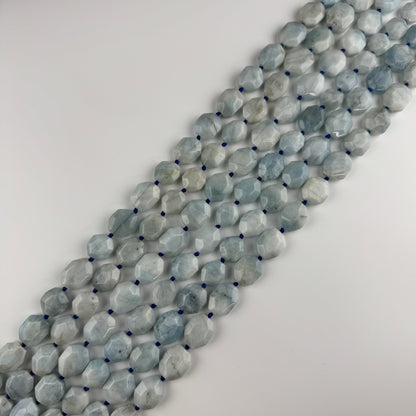 Aquamarine Faceted Hexagonal Shaped Gemstone Beads - (A Quality)