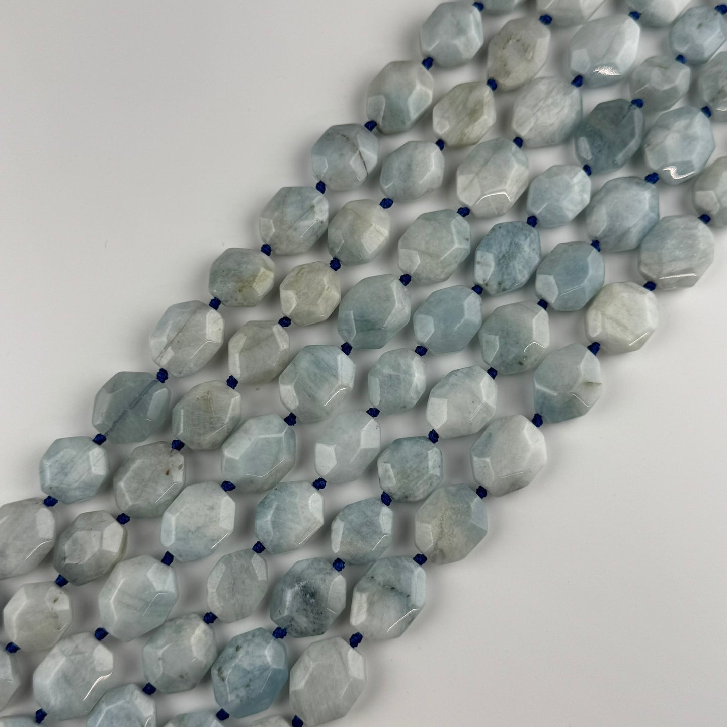 Aquamarine Faceted Hexagonal Shaped Beads - (A Quality)