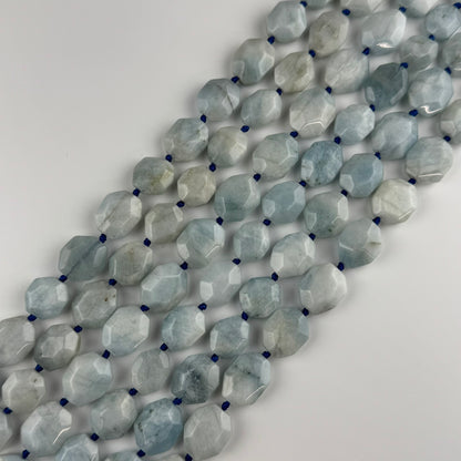 Aquamarine Faceted Hexagonal Shaped Gemstone Beads - (A Quality)