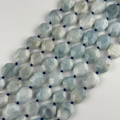 Aquamarine Faceted Hexagonal Shaped Gemstone Beads - (A Quality)