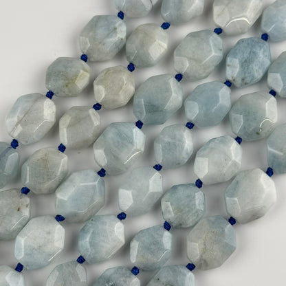 Aquamarine Faceted Hexagonal Shaped Gemstone Beads - (A Quality)