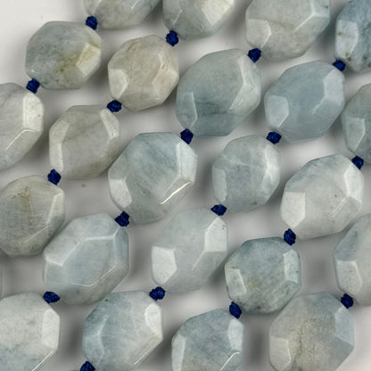 Aquamarine Faceted Hexagonal Shaped Gemstone Beads - (A Quality)