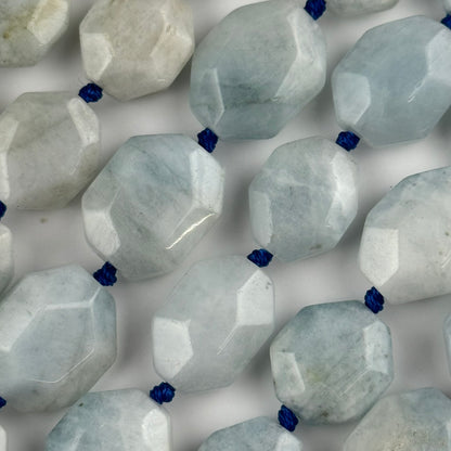 Aquamarine Faceted Hexagonal Shaped Gemstone Beads - (A Quality)