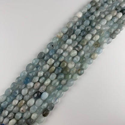 Aquamarine Barrel Shaped Gemstone Beads - (A Quality)