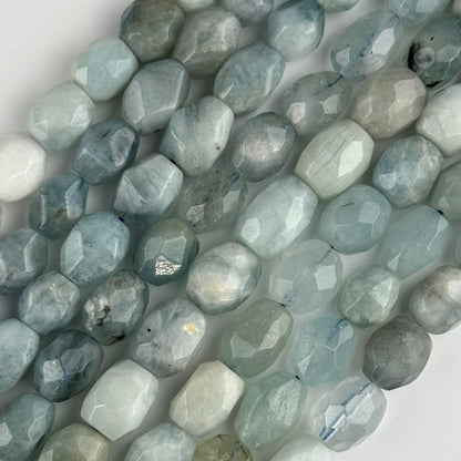 Aquamarine Barrel Shaped Gemstone Beads - (A Quality)