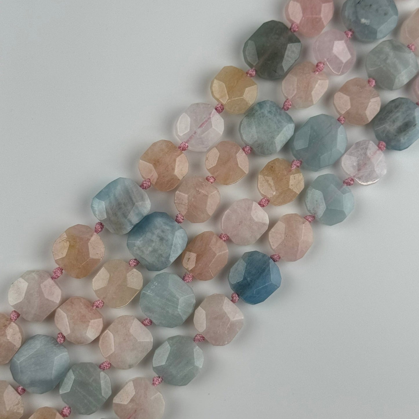 Aquamarine Morganite Faceted Cusion-Cut Beads - (A Quality)