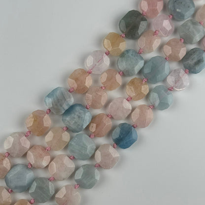 Aquamarine Morganite Faceted Cusion-Cut Gemstone Beads - (A Quality)