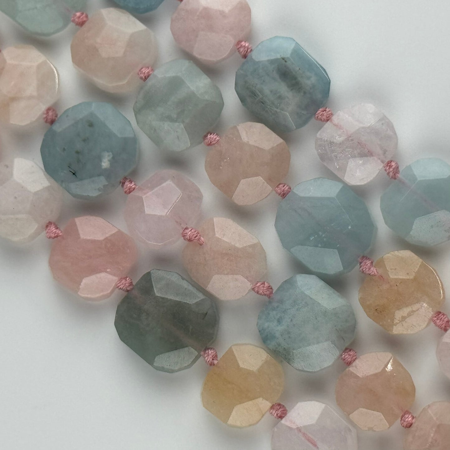Aquamarine Morganite Faceted Cusion-Cut Beads - (A Quality)
