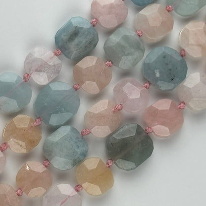 Aquamarine Morganite Faceted Cusion-Cut Gemstone Beads - (A Quality)