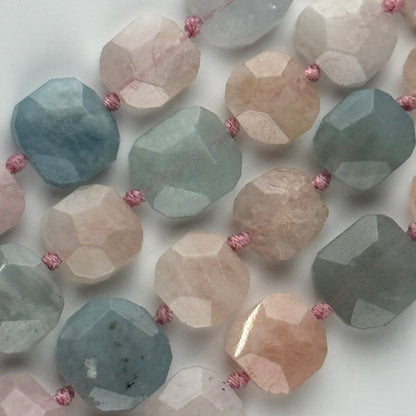 Aquamarine Morganite Faceted Cusion-Cut Gemstone Beads - (A Quality)