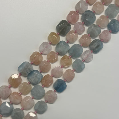 Aquamarine Morganite Faceted Cusion-Cut Gemstone Beads - (A Quality)