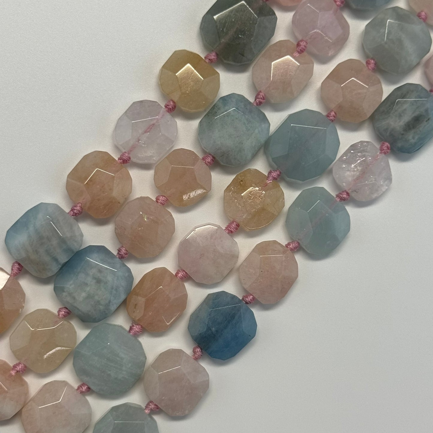 Aquamarine Morganite Faceted Cusion-Cut Beads - (A Quality)