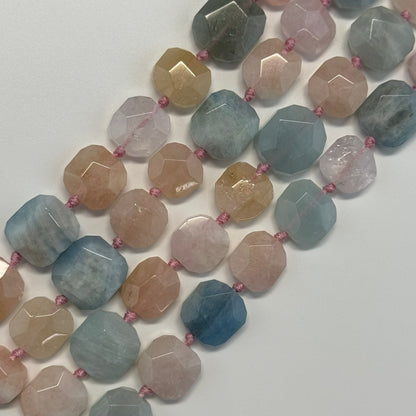 Aquamarine Morganite Faceted Cusion-Cut Gemstone Beads - (A Quality)