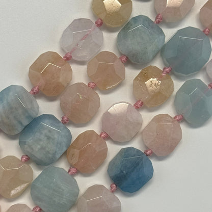 Aquamarine Morganite Faceted Cusion-Cut Gemstone Beads - (A Quality)
