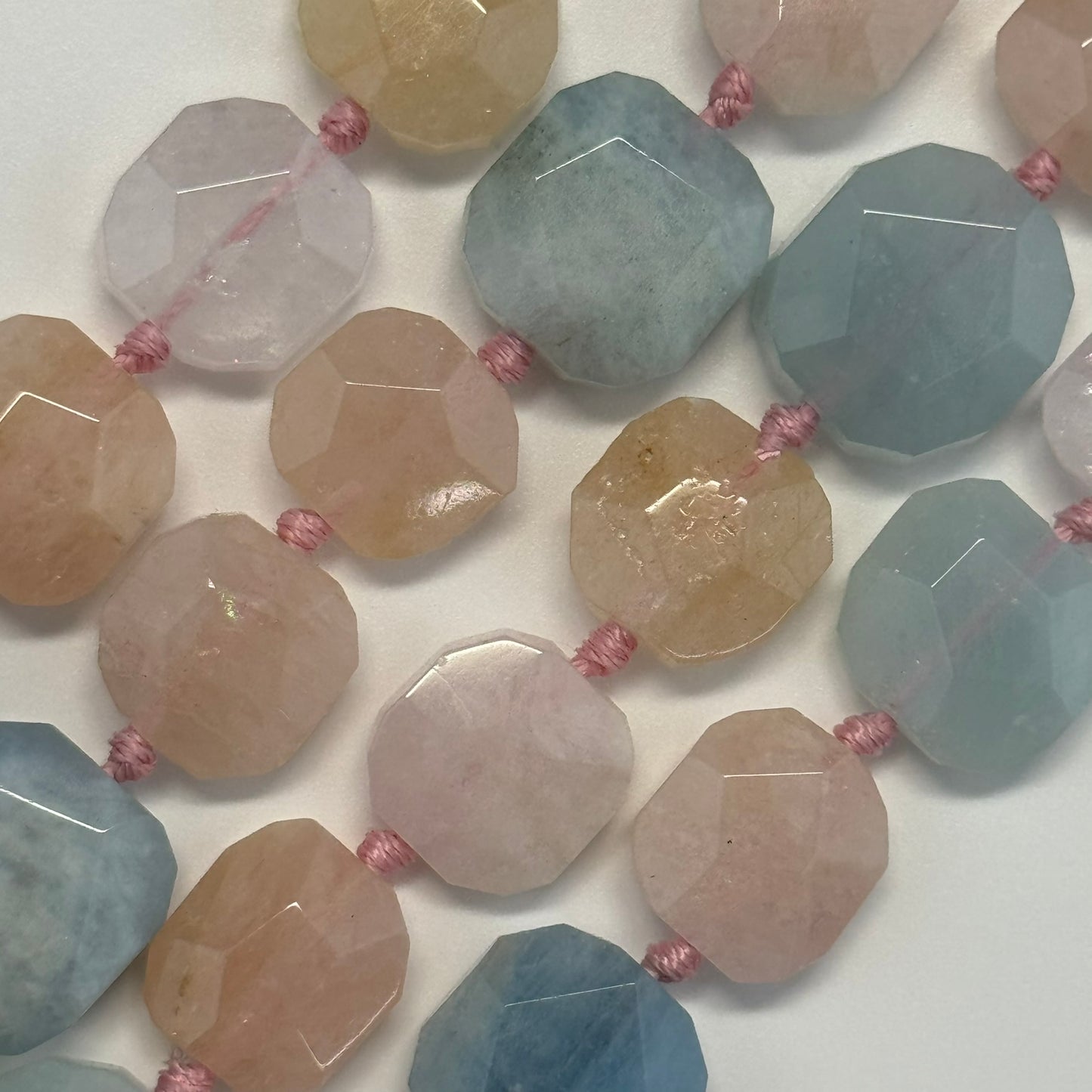 Aquamarine Morganite Faceted Cusion-Cut Beads - (A Quality)