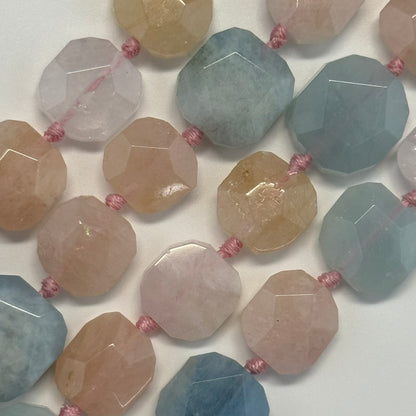 Aquamarine Morganite Faceted Cusion-Cut Gemstone Beads - (A Quality)