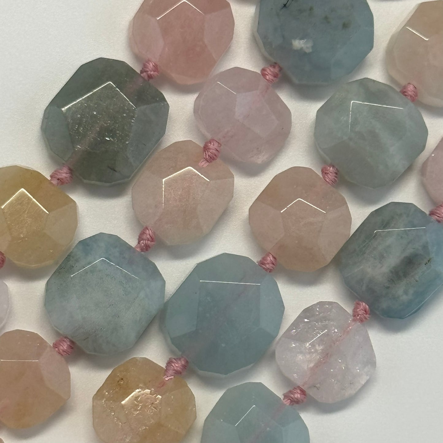 Aquamarine Morganite Faceted Cusion-Cut Beads - (A Quality)