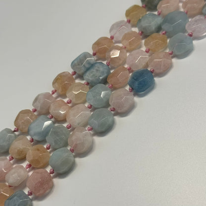 Aquamarine Morganite Faceted Cusion-Cut Gemstone Beads - (A Quality)